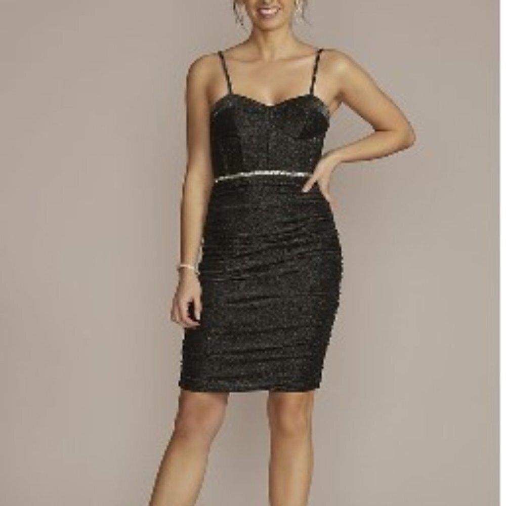 Db Studio Black Metallic Sweetheart Corset Midi Dress Sz 4